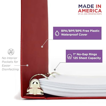 Carstens 1-Inch Heavy Duty 3-Ring Binder - Side Opening,Brick Red, Durable Plastic, Precision No-Gap Rings, Waterproof Cover, No Pockets, Holds 125 US Letter Sheets, BPA-Free, Made in USA (8718-3R) - color: Red, size: Individual