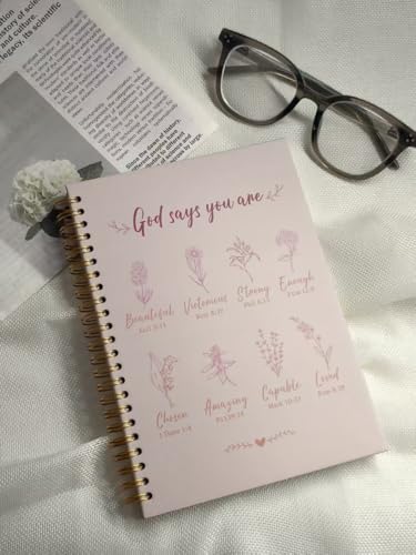 Christian Spiral Notebooks For Women - Bible Study Prayer Journal Dairy Dairy With God Says,140 Pages,Hardcover Coil-Bound Subject Notebook College Ruled,Inspirational Gifts For Church Members Journals For Writing, A5(5.8"X8.3") (Fuchsia) - color: Lavende