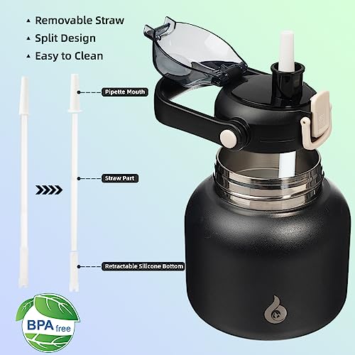 BJPKPK Insulated Water Bottles with Straw, 20 oz Cute Water Bottles with Handle, BPA Free Stainless Steel Metal Jug, Easy Carry Flasks for Men & Women, Black - color: 20 ozBlack, size: 20 Ounces