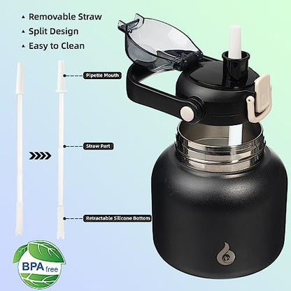 BJPKPK Insulated Water Bottles with Straw, 20 oz Cute Water Bottles with Handle, BPA Free Stainless Steel Metal Jug, Easy Carry Flasks for Men & Women, Black - color: 20 ozBlack, size: 20 Ounces