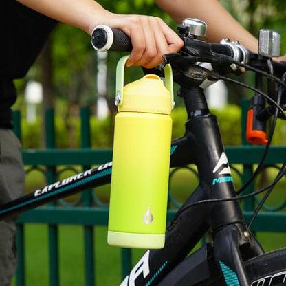BJPKPK Insulated Water Bottle with Straw Lid, 12oz Thermo Water Bottles, Flex Handle & Non-slip Boot, BPA Free Leak Proof Stainless Steel Metal Thermo, Tumblers, Cups,Fresh Green - color: Fresh Green, size: 12 Ounces