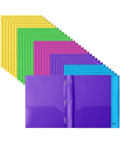 Mr. Pen- Plastic Folders with Pockets and Prongs, 30 Pack, Assorted Colors | Letter Size, Tear Resistant, Flexible Plastic Pocket Folders with Prongs & Card Slot for Schoolwork & Office - color: Bright Colors, size: 30 Pack