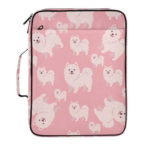Zipper Binder Case with Handle, Portfolio Organizer 3 Ring Binder, Accordion 6-Tab Expanding File Folder Multiple Pockets Home School Office Documents Storage, Pink Samoyed Cute Dog - color: Multicolor 7