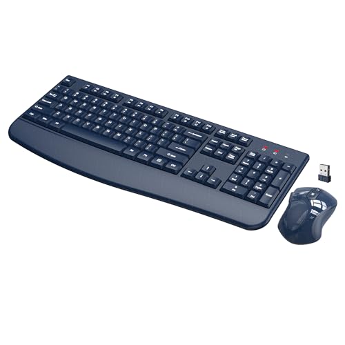Wireless Keyboard and Mouse Combo, Full-Sized 2.4GHz Wireless Keyboard with Comfortable Palm Rest and Optical Mouse for Windows, Mac OS PC/Desktops/Computer/Laptops (Starry Blue) - color: Starry Blue