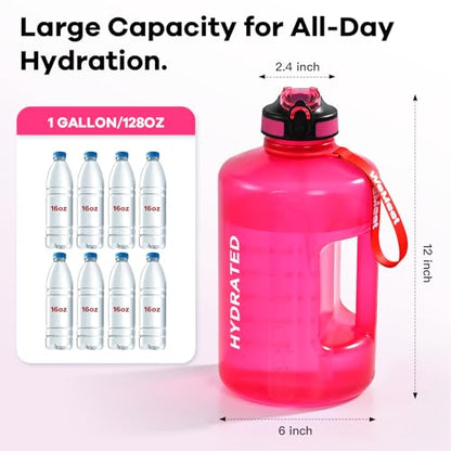 WEMEET Motivational Gallon Water Bottle, BPA Free, Large Sport Water Jug with Handle & Straw, for Fitness, Outdoor, Gym, Travel, Camping, Office (Pink) - color: Pink