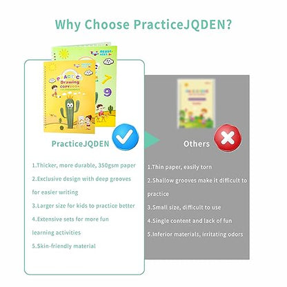 Reusable Grooved Handwriting Practice Workbooks for Kids Ages 3-8 – Magic Disappearing Ink & 3D Groove – Preschool Kindergarten Children Writing Books with Pen Grips