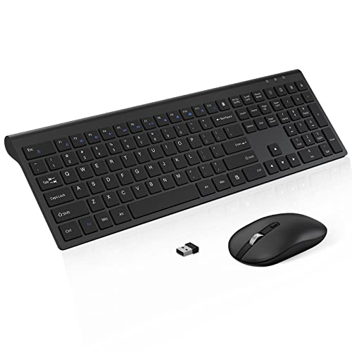 cimetech Wireless Keyboard and Mouse Combo, Full Size Silent Ergonomic Scissor Switch Keyboard and Optical Mouse Set, 2.4G Lag-Free Cordless Keyboard Mice for Computer, Mac, Laptop, PC, Windows -Black - color: Matte Black