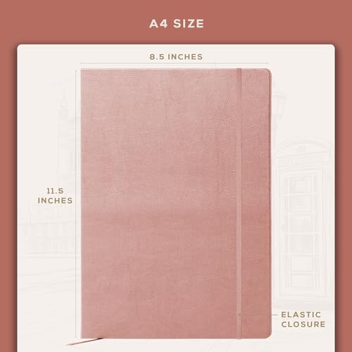 Beechmore Books Blank Sheet Music Notebook – A4 8.5"x11.5" for Songwriters, Musicians & Composers, 156 Thick 120gsm Pages, 10-Staff Perforated Sheets, Vegan Leather Hardcover, Elastic Closure, Gift Box - color: Rose Wood