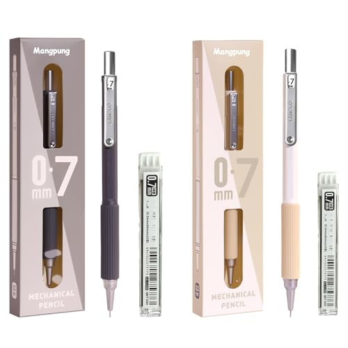 2Pcs 0.7 mm Metal Mechanical Pencils Set,Lead Drafting Pencil with 2 Tube Lead Refills for Art Writing, Sketching Drawing - size: 0.7mm