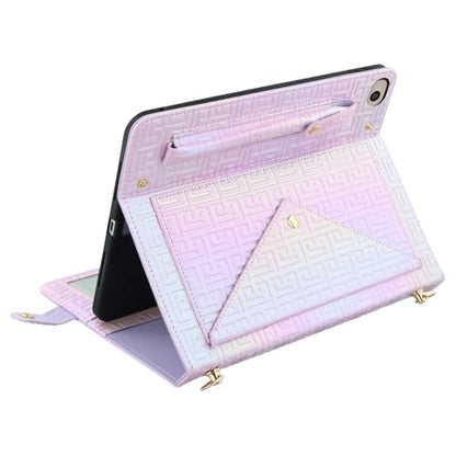 Shiny Case for iPad mini 5/4/3/2/1, Mini 7.9" Handbag Case, Techcircle Iridescent PU Leather Folio Envelope Pocket Stand Cover with Hand Strap+Shoulder Strap+Pencil Holder+Card Slots, Shiny Lilac - color: 03 Shiny Lilac, size: iPad Mini 5/4/3/2/1 7.9"