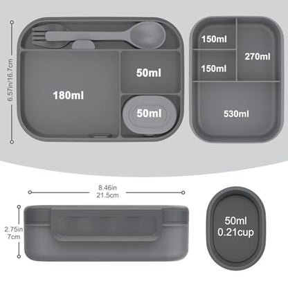 Caperci Stackable Bento Lunch Box for Adult & Teens - Reinforced Leak-Proof Lunch Container 4-Compartment with Utensils & Sauce Container, BPA-Free, Dishwasher/Microwave Safe, 47oz (Dark Gray) - color: Dark Gray