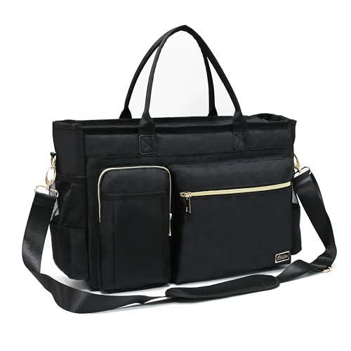 Rabjen Nurse Tote Bag for Work with Padded 15.6” Laptop Sleeve, Medical Supplies Shoulder Bag for Home Health Care - color: Light Black