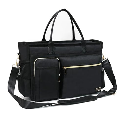 Rabjen Nurse Tote Bag for Work with Padded 15.6” Laptop Sleeve, Medical Supplies Shoulder Bag for Home Health Care - color: Light Black