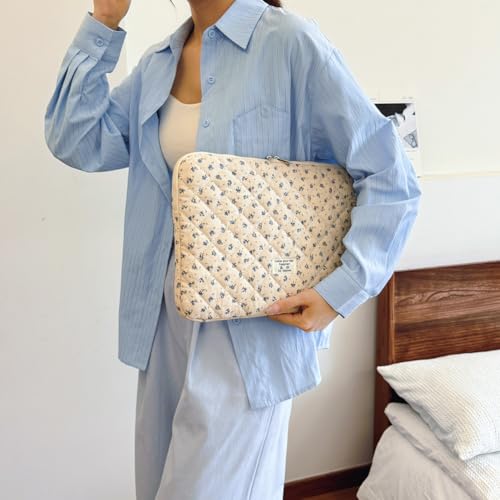 Floral Laptop Sleeve Quilted Laptop Carrying Case Protective Cute Computer Sleeve for 13 14 Inch Laptop Tablet - color: Blue Little Flower