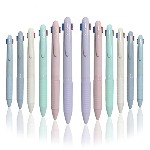 Pack of 12 Multicoloured Ballpoint Pens, 4-in-1 Retractable Multicoloured Pen, Smooth 0.5 mm Pen Multipack for Office, School Supplies, Students, Children, Gift