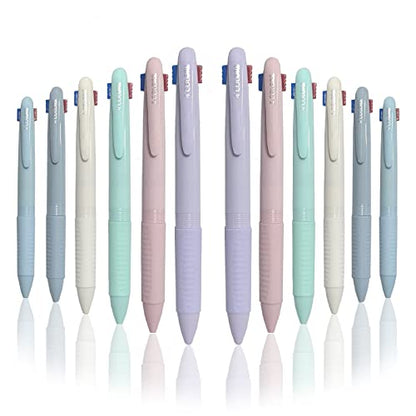 Pack of 12 Multicoloured Ballpoint Pens, 4-in-1 Retractable Multicoloured Pen, Smooth 0.5 mm Pen Multipack for Office, School Supplies, Students, Children, Gift
