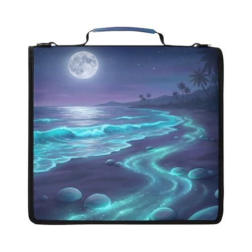 Beach 2-inch 3 Ring Zipper Binder with Shoulder Strap Holds 14 Inch Laptop for Students and Office - color: Beach