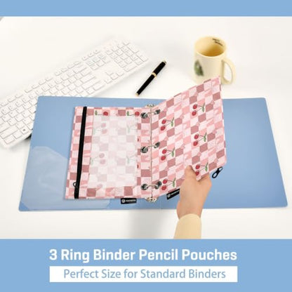 Gredecor 3 Ring Binder Pencil Pouch, Cherry Coquette Ribbon Bow (45) Zippered Pen Case Pouches with Clear Window, 2 Pack Stylish Office & School Supplie - color: Cherry Coquette Ribbon Bow (45)