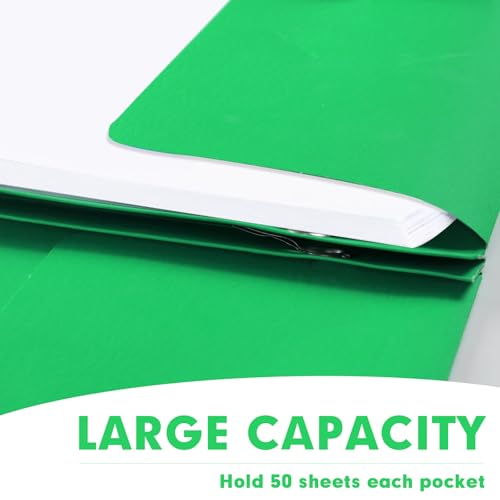 Two Pocket Folders, RAZCC 75 Pack Two Pocket Folders with Prongs, 3 Prong Folders Fit Letter Size Paper, Pocket File Folders for School Office Home Business, Green - color: Green