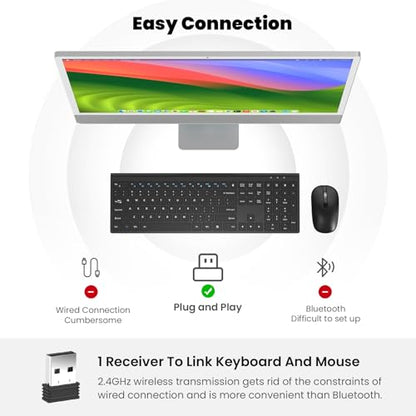 cimetech Wireless Keyboard and Mouse Combo, 2.4G USB Full Size Wireless Computer Keyboard and Adjustable Mouse for Computer/Laptop/PC/Mac/Windows - Black - color: Matte Black