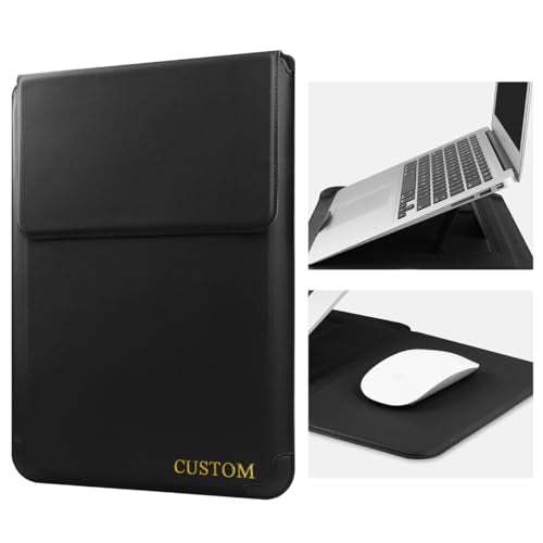 Custom Name Initials Sleeve Case for MacBook Air 15.3 inch M4 M3 M2 A3241 A3114 A2941, Pro 16 inch A3403 A3186 A2991 A2485 A2780 A2141, Pro 15 A1707 A1990 PU Leather Slim Bag Cover with Stand Black - color: Black, size: 15-16 inch