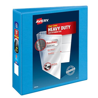 Avery Heavy-Duty View 3 Ring Binder, 3" One Touch Slant Rings, Holds 8.5" x 11" Paper, 1 Light Blue Binder (05601) - size: 3"