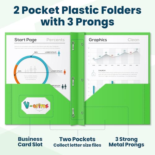 V-Opitos 120 Packs 2 Pocket Folders with 3 Prongs Fastener Clasps, Bulk Heavy Duty Plastic Folders, Multicolor Files Folders in 6 Colors for School and Office