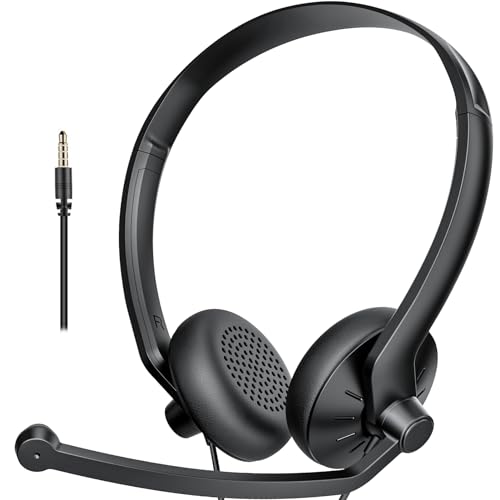 BINNUNE Wired Headphones with Microphone Headset - 3.5mm On-Ear Computer Headphones with Noise Cancelling Microphone for PC Laptop Home Office Online Class Skype Zoom Meetings Chat,Lightweight