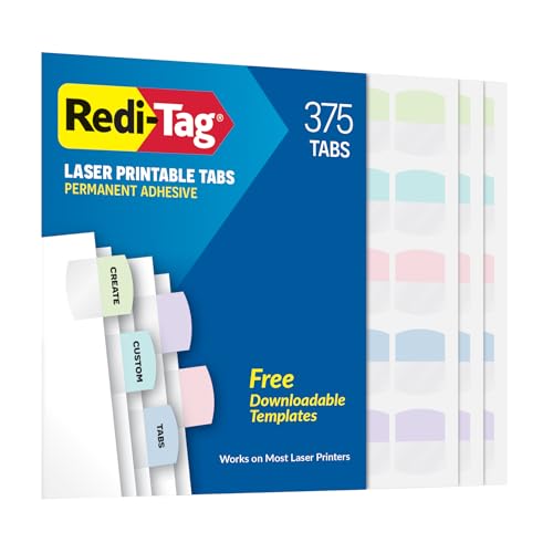 Redi-Tag Laser Printable Tabs, Permanent Index Tabs, Customizable Adhesive Labels, Assorted Pastel Colors, 1.125" x 1.25", 375 Per Pack (1006791) - color: Pastel, size: 375 labels