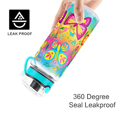Cute Water Bottle for School Kids Girls, BPA FREE Tritan & Leak Proof & Easy Clean & Carry Handle, 23oz/ 680ml - Butterfly - color: Butterfly