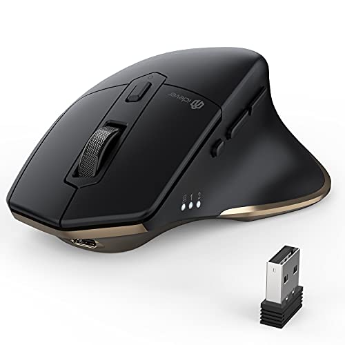 iClever Wireless Mouse with Bluetooth or USB Receiver, 5 Adjustable 2400DPI Rechargeable Computer Mice, Wireless Mouse for Laptop, iPad, MacBook, Tablet, PC - color: Black-Gold