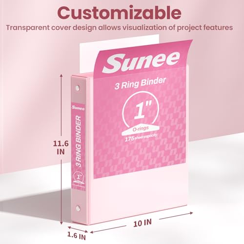 SUNEE 2.5cm(1인치) 바인더 3링 6팩, 클리어 뷰 3링 바인더, PVC 프리, 학교 또는 사무용품용, 파스텔 바인더 - color: 파스텔 모음, size: 1인치