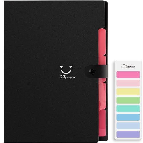 Forvencer Accordion File Organizer, Letter Size, 5 Pocket Expanding File Folder, Cute File Folder with Labels, Portable File Organizer for School Office Supplies, Folders for Documents, Black - color: Black, style: 5 Pockets