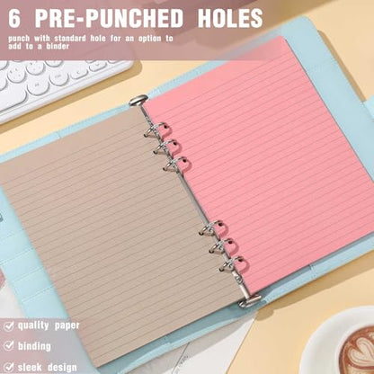 PerKoop 8 Pack Lined Refill Paper A5 Colored 6 Ring Binder Planner Inserts 6 Hole Notebook Refills Paper 8.2 x 5.8 Inch Loose Leaf (Bohemia) - color: Bohemia