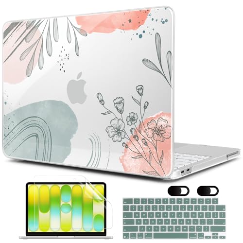 MEEgoodo 4-in-1 Printed Case for MacBook Neo 13 inch 2026 Release Model A3404, Laptop Hard Shell Cases with Keyboard Skin & Screen Protector & Webcam Covers, Watercolor Floral 3 - color: Watercolor Floral 3