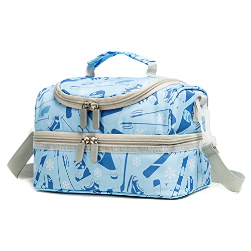 Insulated Kids Double Decker Lunch Bag Tote Pack for Girls Boys Toddler School Picnic Food Cooler Hot Water Ice with Strap (Winter Sports) - color: Winter Sports