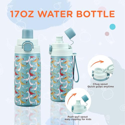 MAISON HUIS Bento Box for Kids with 8oz Soup Thermo, Insulated Lunch Bag & 17oz Water Bottle, 2-Compartment Bento Box with Built-In Ice Pack, Leak-Proof & BPA-Free - color: Blue1
