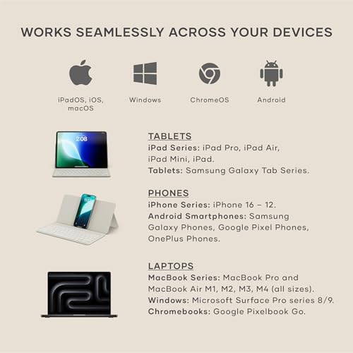 Satechi OntheGo Bluetooth Keyboard with Adjustable Stand, Connect up 3 Devices, USB C Rechargeable Battery, Compact and Portable Keyboard for iPad, Tablet – Sand - color: Sand