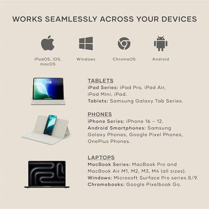 Satechi OntheGo Bluetooth Keyboard with Adjustable Stand, Connect up 3 Devices, USB C Rechargeable Battery, Compact and Portable Keyboard for iPad, Tablet – Sand - color: Sand