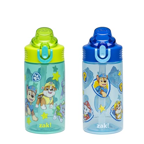 Zak Designs PAW Patrol Sage Kids Water Bottle For School or Travel, 16oz Durable Plastic Water Bottle With Straw, Handle, and Leak-Proof, Pop-Up Spout Cover, 2-Pack Set Chase & Friends - color: PAW Patrol (Chase & Friends)