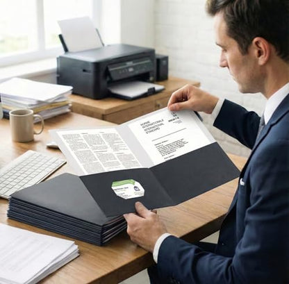 Zzrywuty 50 Packs Two Pocket File Folders with Business Card Slot,Letter Size,Holds 100 Sheets for School,Office,Business,Black - color: Black-50pcs