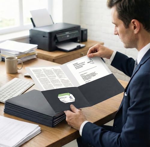 Zzrywuty 25 Packs Black 2 Pocket File Folders with Business Card Slot,Special Paper,Letter Size,Holds 100 Sheets for School,Office,Business,Black - color: Black-25pcs