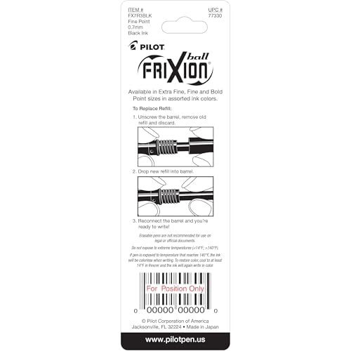 Pilot FriXion Gel Ink Refills for Erasable Pens, Fine Point, Black Ink, 9 Refills (77330) - size: 3 Count (Pack of 144)