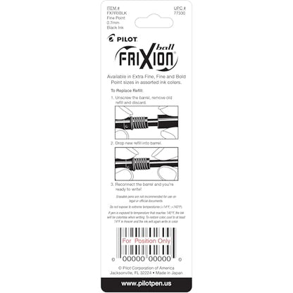 Pilot FriXion Gel Ink Refills for Erasable Pens, Fine Point, Black Ink, 9 Refills (77330) - size: 3 Count (Pack of 144)