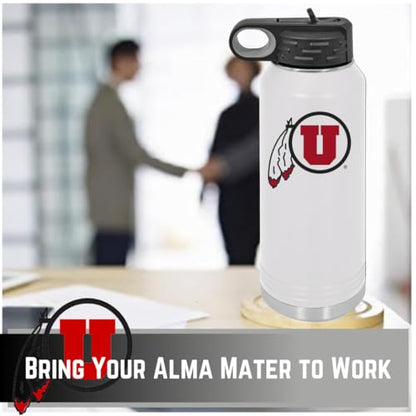 Game Day Outfitters Utah 32oz Stainless Steel Double Walled White Beverage Bottle with Flip Straw Spout - College Gear for Playoff Season – For Office, Home or Auto – Show your Utes Pride - style: Utah / White