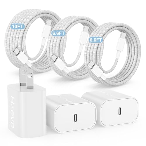 20W USB C Fast Charging for iPhone 17 Air/16/15 Pro Max,3Pack Colorful Mixed Charger Block with Braided Long USB C to C Cables (6/6/10ft) Compatible with iPhone16/15 Pro/15 Plus/iPad Pro - color: White, size: 20w(6+6+10)ft