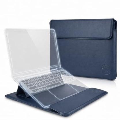 Blue Multi-Function Laptop Sleeve 14-15.6 Inch ONLY MacBook Pro Air Dell XPS HP Pavilion Surface 3-in-1 Protective Case Waterproof Leather Business, Not for 11-13” - color: Blue, size: Size Large 14-15.6 inch