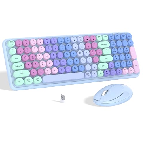 Links9+ Colorful Wireless Keyboard Mouse Combo, Gradient Rainbow Colors 100 Keys and 2.4GHz Optical Mouse Connection for Windows, Mac, Laptop, PC, Desktop (Purple Colorful) - color: Purple Colorful