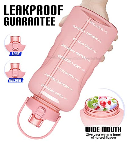 HydroPal 1 Gallon Water Bottles with Straw, 128 oz Water Bottle BPA Free Innovative 2-IN-1 Lid Gym Bottle with Times to Drink Motivational, Large for Sports Fitness Camping Water Jug （13.8X5.5 inch） - color: Cherry Blossom