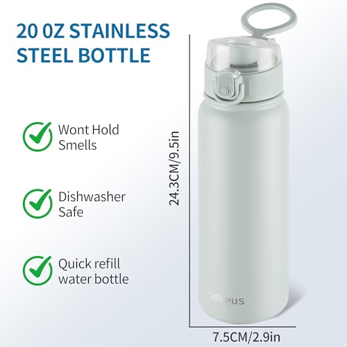 GOPPUS Insulated Water Bottle 20oz Stainless Steel BPA-Free Sports Bottle Ideal for School and Travel Silicone Spout Lid Prevents Leaks, Sweat, and Dust (Light green) - color: Light Green